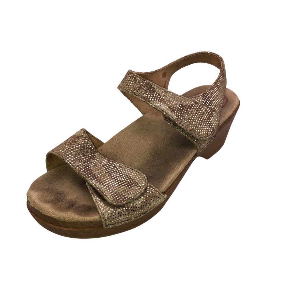 Dansko Womens Size 10.5 EU 41 Tan Shimmering Snake Print Open Toe Casual Sandals